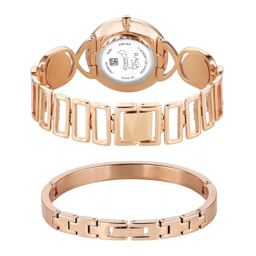 Titan Raga Power Pearls 2.0 with Quartz Analog Mother of Pearl Dial Rose Gold Brass Strap Watch for Women - 2810WM02F
