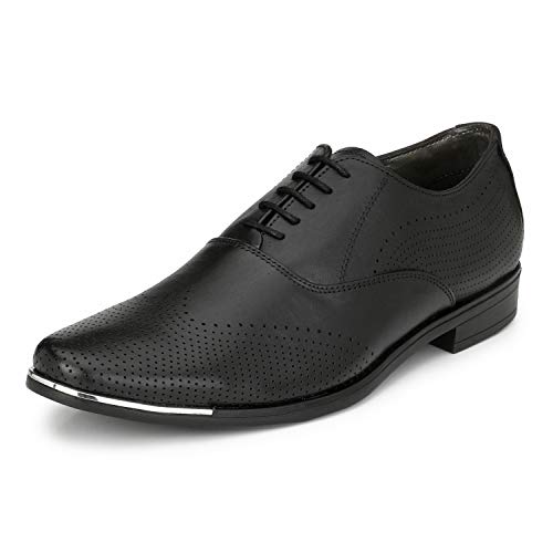 HITZ Men's Black Leather Lace-Up Semi-Formal Shoes - UK 10