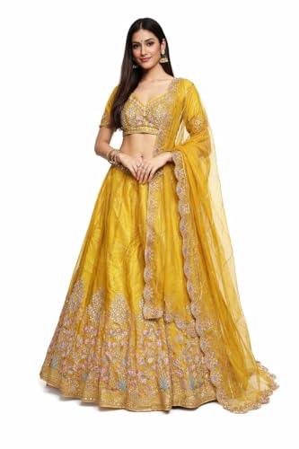 Yellow Embroidered Lehenga Fully Stitched, 36 Bust, 40 Waist