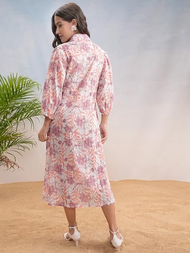 Vishudh Women 3/4 Sleeve Collared Neck Dress VPa1000208 Multicolor 2XL