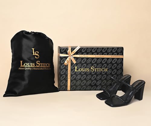 LOUIS STITCH Women's Fashion Slip-On Block Heel Sandals | Open Toe Black Stylish Mule Heel Sandal for Ladies | LSOF-LDBH-WEVSTJB| (UK-8)