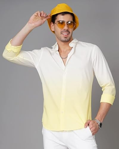 British Club Men's Ombre-Dyed Slim Fit Shirt | Button-Down Shirt for Men | Soft and Comfortable Cotton Fabric | Trendy Ombre Dye Effect | Long Sleeve Shirt | Ideal for Casual wear | Yellow S