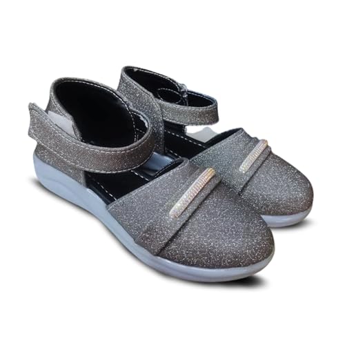 TrendStation:- Girls Glitter Bellies with Adjustable Straps, Shinny Sparkle, Casual Sandals | 1 to 10 Years (Refer size chart in images carefully) (Black, UK Footwear Size System, Little Kid, Age Range, Medium, 3.5 Years, 4 Years)