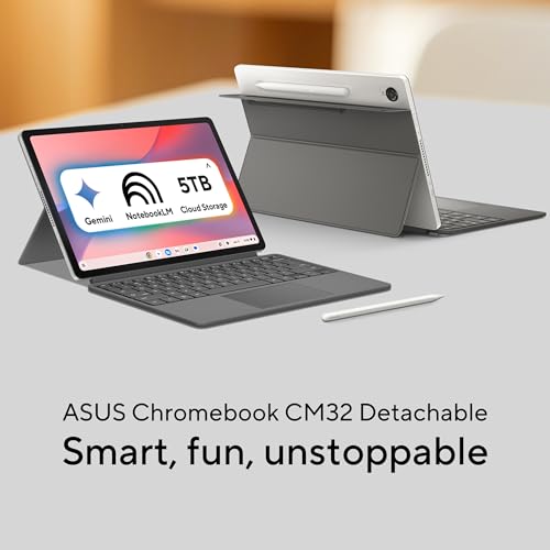 ASUS Chromebook CM32 Detachable (2026),Smartchoice,MediaTek Kompanio 540 Processor,4GB RAM,64GB SSD,Touchscreen,12.1"(30.7 cm),Chrome OS,Cloud Titanium,0.64 Kg,CM3206DM4A-TR0118,Thin & Light Laptop