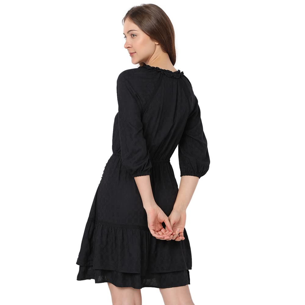 Vero Moda Women's Viscose Fit and Flare Above The Knee Dress (113255001-Jet Black_Jet XL)