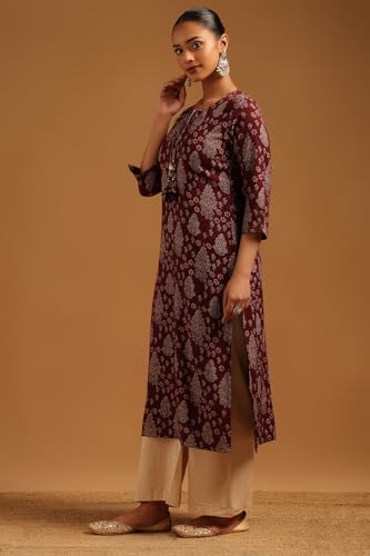 Soch Womens Wine Rayon Ethnic Motif Kurta