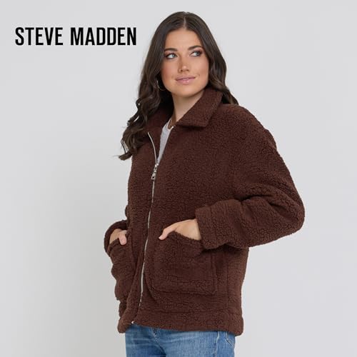 Steve Madden Sherpa Jacket Women - Oversized Faux Fur Winter Coats for Women, Shearling Fleece Plus Size Winter Jacket XS-3X, Espresso, Medium
