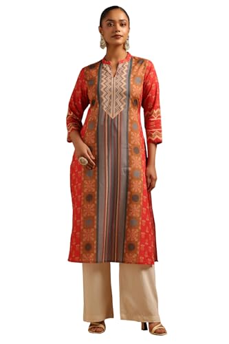Soch Womens Rust Pure Cotton Floral Kurta