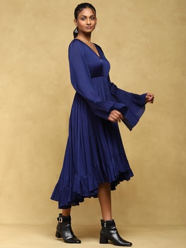 Ritu Kumar Blue Solid Satin Long Dress
