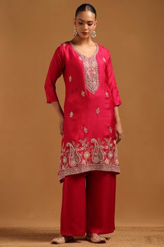 Soch Womens Fuchsia Roman Silk Ethnic Motifs Salwar Suit With Cutdana
