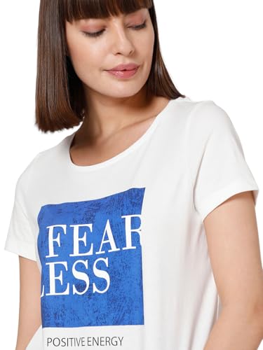 VERO MODA Women Graphic Print Cotton Regular Fit White T-Shirt