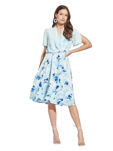 Latin Quarters Women Blue V-Neck Half Sleeves Tie Dye Knee Length A-Line Dress for Casual Wear_L