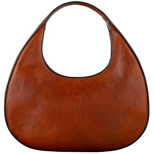 Time Resistance Leather Handbag - Purse for Women - Moon Bag - Top Handle Bag – Crescent Hobo Bag, Cognac Brown