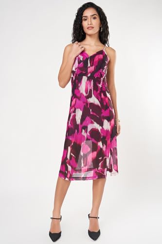 Annabelle by Pantaloons Women's Polyester Blend Classic Knee-Length Dress (110157516005_Pink