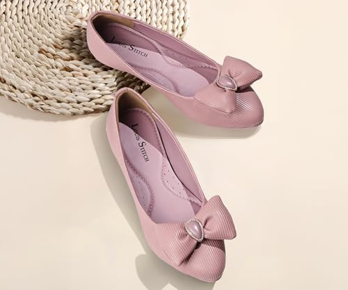 LOUIS STITCH Women’s Pink Stylish Bow Ballerina Flats | Premium Closed-Toe Flat Sandals| Comfort Ballerina for Office & Everyday Style| LS-LDCF-010 | UK-6