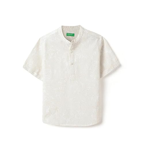 United Colors of Benetton Regular Fit Mandarin Collar Printed Kurta Placket Leaf Shirt