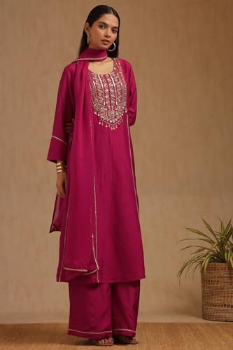 Soch Women's Dola Silk Salwar Suit Set (OWA5CD22209_Fuchsia