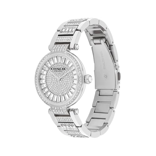 Coach Cary Qtz Basic Silver Round Dial Women's Watch|Stainless Steel & Crystals Material|Silver Color Band - 14504267