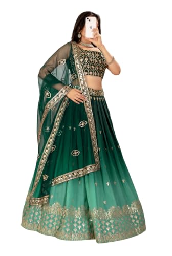 AMOSWAY Women's MULTI color Designer Thread, Zari Embroidery & Sequence work Lehenga Choli (lahenga stitched and choli unstitched) (WINE)