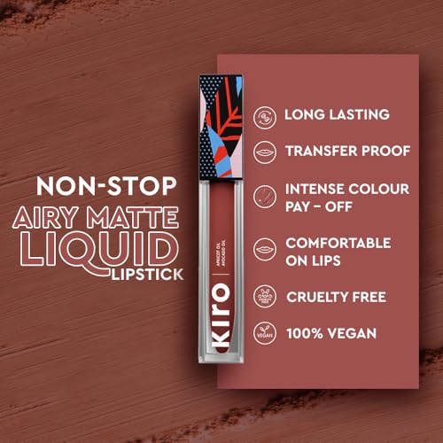 Kiro Non-Stop Airy Matte Liquid Lipstick - Barely Brown (Muted Brown), 5ml | Super-Pigmented, Long-Lasting, hydrating | Waterproof, Smudge-Proof, Lightweight | Infused with Avocado & Apricot Oil