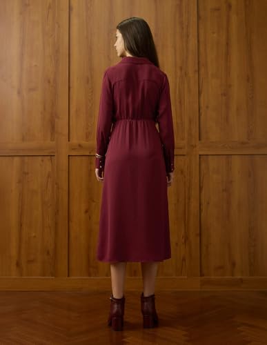 U.S. Polo ASSN. Women Solid Shirt Dress (UWAW25DRS196_Cabernet_S)