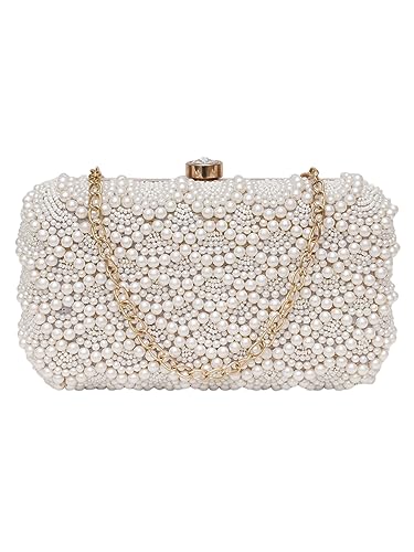 FABBHUE Women's Velvet White Hand Embroidery Box Clutch Purse