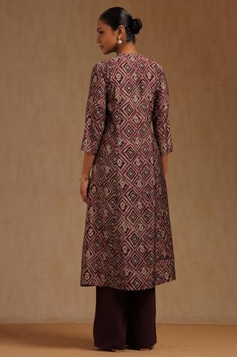 Soch Women's Muslin Geometric Regular Kurta (CWA5KU61483_Wine