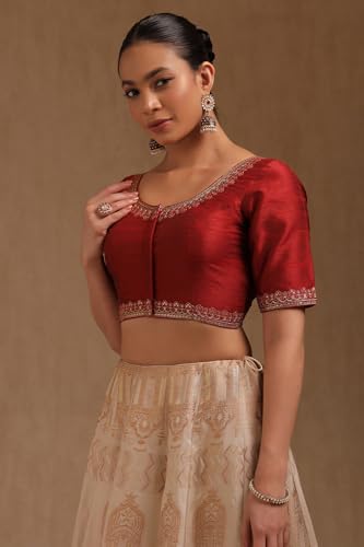 Soch Womens Maroon Tussar Solid Padded Blouse with Sequins