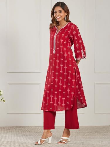 BIBA Dyed Cotton A Line Casual Kurta With Palazzo