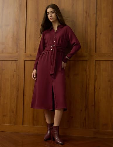 U.S. Polo ASSN. Women Solid Shirt Dress (UWAW25DRS196_Cabernet_XL)