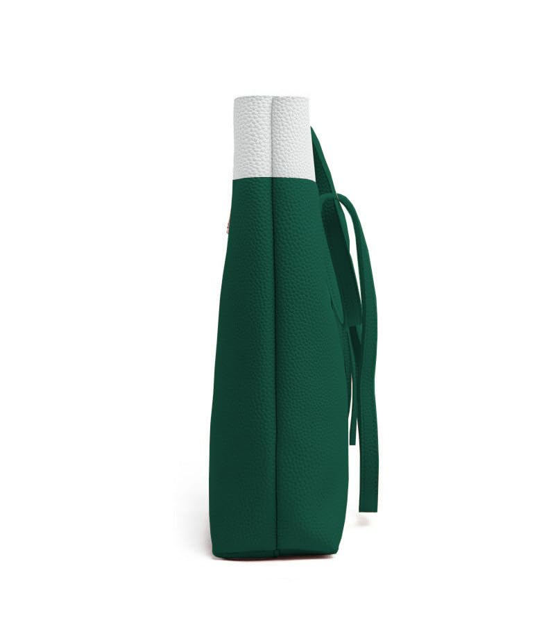 ASTIR COLLEEN Vegan Leather Women's Classic Tote Bag With Zipper (Green-White)
