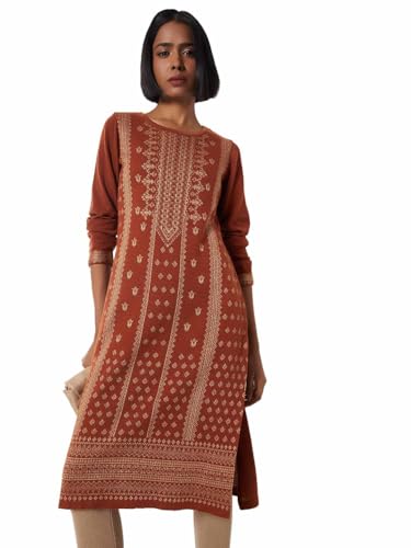 Max Women Embroidered Straight Winter Kurta (Orange_S)