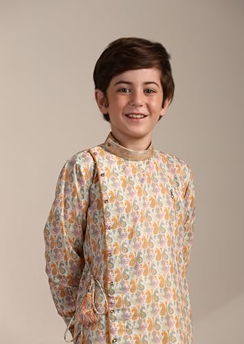 Manyavar Boys Beige Blended Cotton Kurta Pyjama Set(2-3 years)