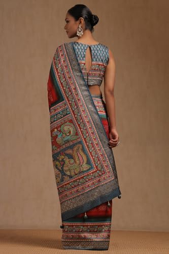 Soch Womens Red Dola Silk Kalamkari Saree With Stud Work