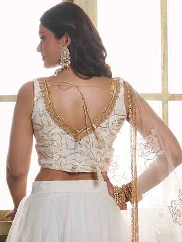 Zeel Clothing Women's Thread Sequins Work Embroidery Soft Net Lehenga Choli with Dupatta (NFH-2209-Off-White-Women-Lehenga-Choli-Latest; Free Size)