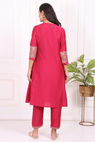 W for Woman Pink Solid Embroidered Straight Kurta and Straight Pants Set - (WS13457-224480-M)