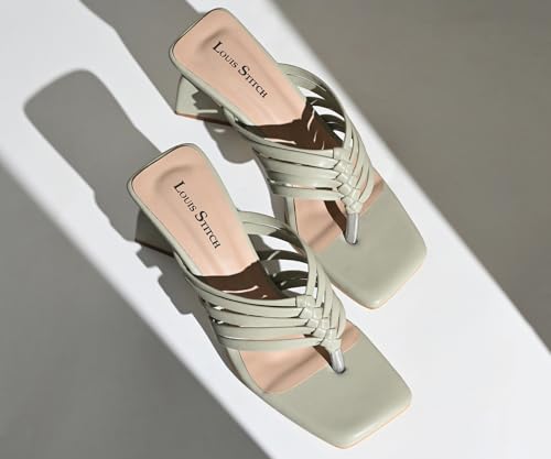 LOUIS STITCH Women's Fashion Green Slip-On Block Heel Sandals | Weaved T-Strap Stylish Heel Sandal for Ladies | LSOF-LDBH-WESTGR| (UK-7)