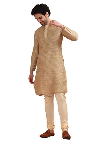 KISAH Men's Silk Blend Textured Woven Kurta Pyjama Set | Festive Wedding Party Ethnic Wear