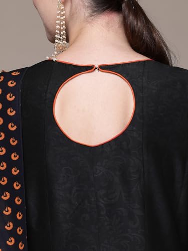 Aarke Ritu Kumar Black Humayra Solid Round Neck Kurta With Pant And Dupatta