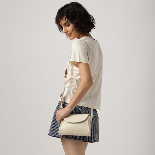 Fastrack Cloud Sling Bag for Women | White Pebbled Faux Leather Crossbody Sling Bag | Spacious Main Compartment with Organiser Pockets | Magnetic Flap & Zip Closure | Adjustable Buckle Sling Strap