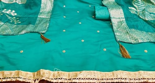 Leeli Peeri Designer Women's Roman Silk Embroidery Work Unstitched Salwar Suit Dress Material