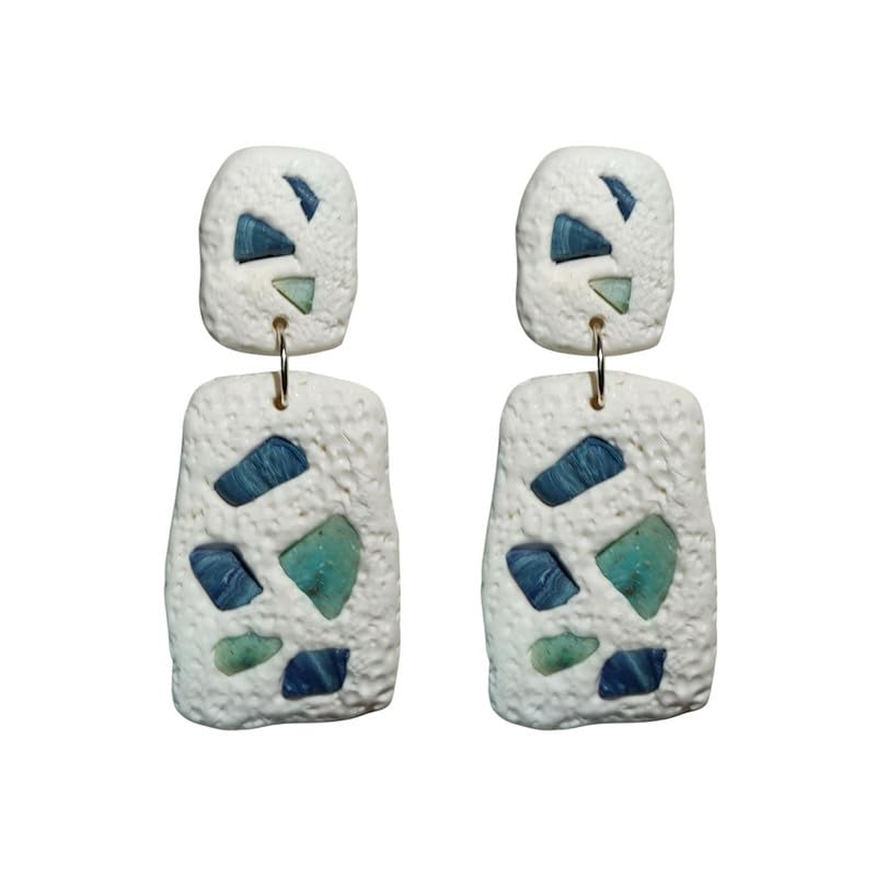 Accessher Stylish Polymer Earrings with White & Blue Design | Trendy Dangle & Drop Earrings | Modern earring for women and Girls Pack of 1