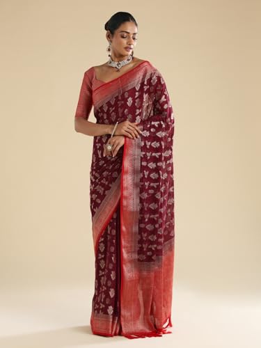 AKHILAM Women's Maroon Georgette Floral Printed Saree With Unstitched Blouse Piece (66ALEKHA6601_NV)