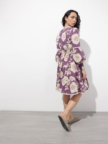 Divena Purple V-Neck Midi Cotton Dress-DK2313