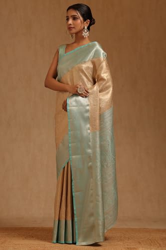 Soch Womens Beige Silk Blend Zari Woven Saree