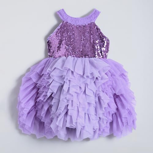 Hopscotch Girls Purple Sleeveless Sequin Embellished Dress for Age (12-24 Months)