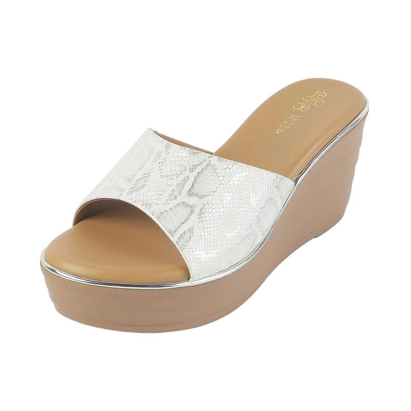 tresmode AVDA Women's White Vegan Leather Wedge Sandals in Size 7 UK / 40 EU