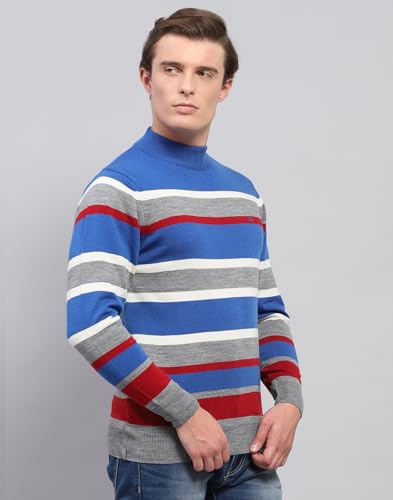 Monte Carlo Mens Grey Striped High Neck Full Sleeve Pullover (1243367TN-1-46)