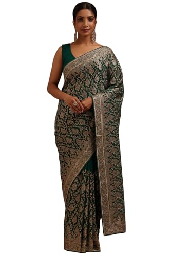 Soch Womens Teal Green Georgette Embroidered Saree With Stone Work
