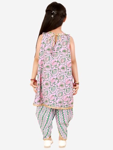 superminis Baby Girls Sangakari Print A Line Style Sleeveless, Round Neck Kurti and Dhoti with Elastic Closure Ethnic Dress (Pink, 6-7 Years)